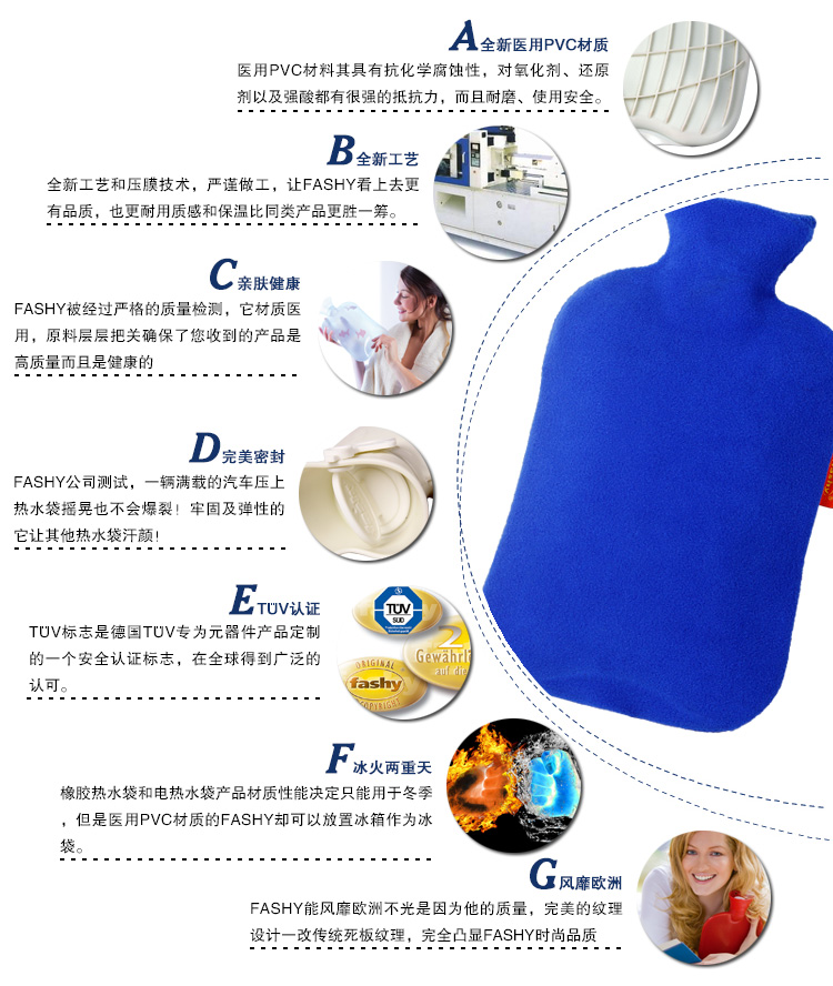 费许(FASHY) 德国原装进口  绒面外套热水袋/暖手袋/冰袋 2升 6530 蓝色