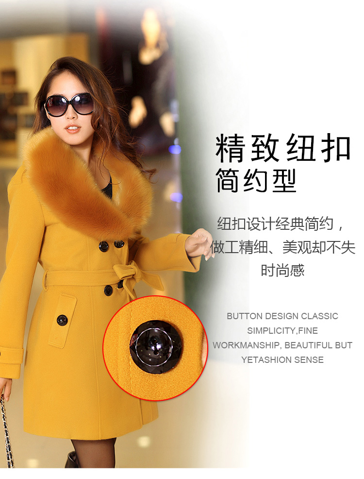 奢麦2015秋冬装新款毛呢外套女中长款修身韩版毛领毛呢子大衣BJ3018 红色 XXL