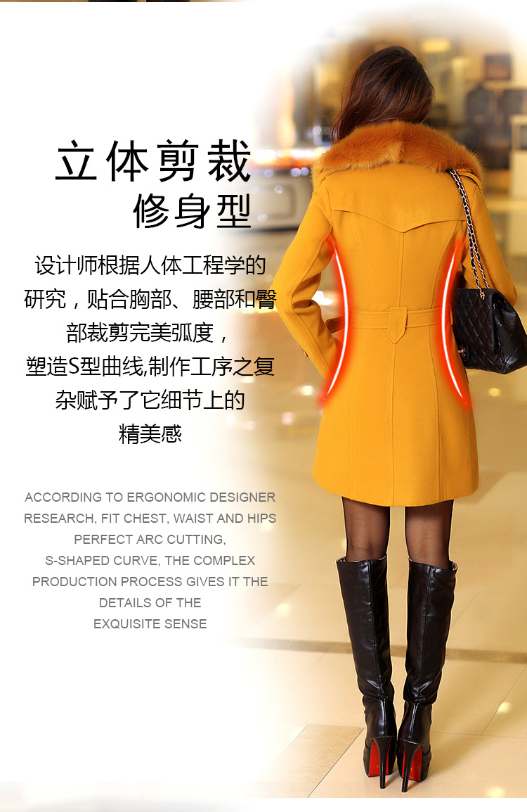 奢麦2015秋冬装新款毛呢外套女中长款修身韩版毛领毛呢子大衣BJ3018 红色 XXL