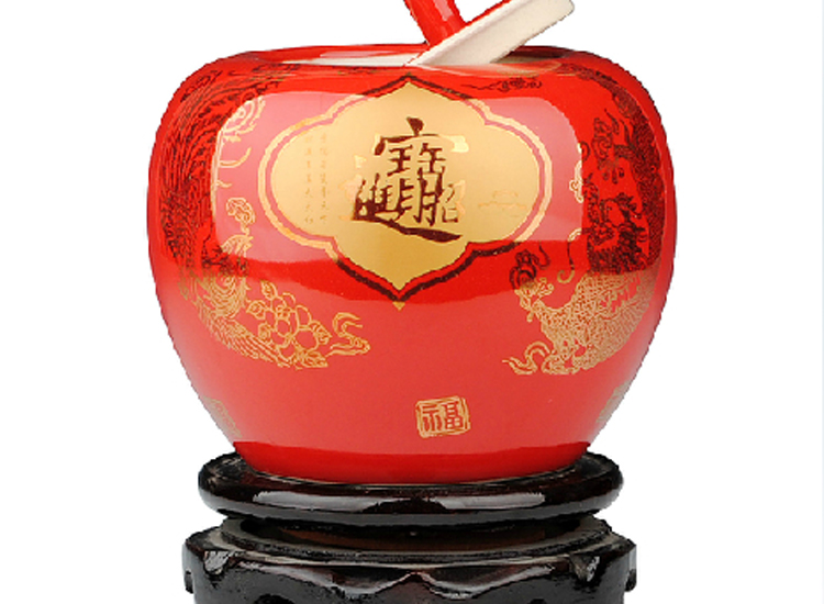 
                                        陶之念 景德镇陶瓷器 中国红花瓶 家居装饰品婚庆礼品 工艺品摆件 苹果福字2 大号                