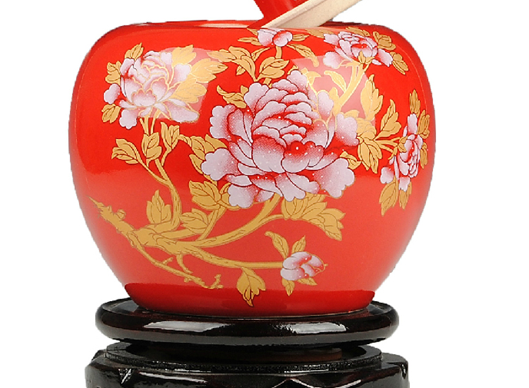 
                                        陶之念 景德镇陶瓷器 中国红花瓶 家居装饰品婚庆礼品 工艺品摆件 苹果福字2 大号                