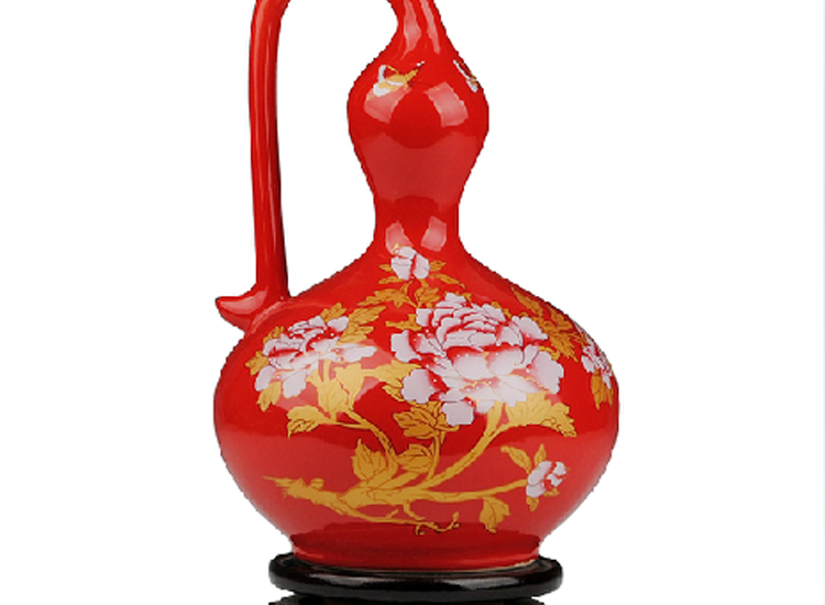 
                                        陶之念 景德镇陶瓷器 中国红花瓶 家居装饰品婚庆礼品 工艺品摆件 苹果福字2 大号                