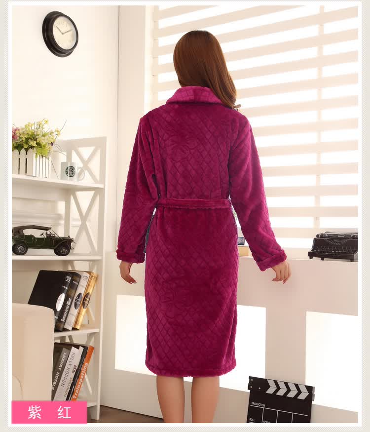 卡欧澜 <em>冬季</em>新款女士大红<em>法兰绒</em>结婚<em>睡袍</em> <em>红色</em>