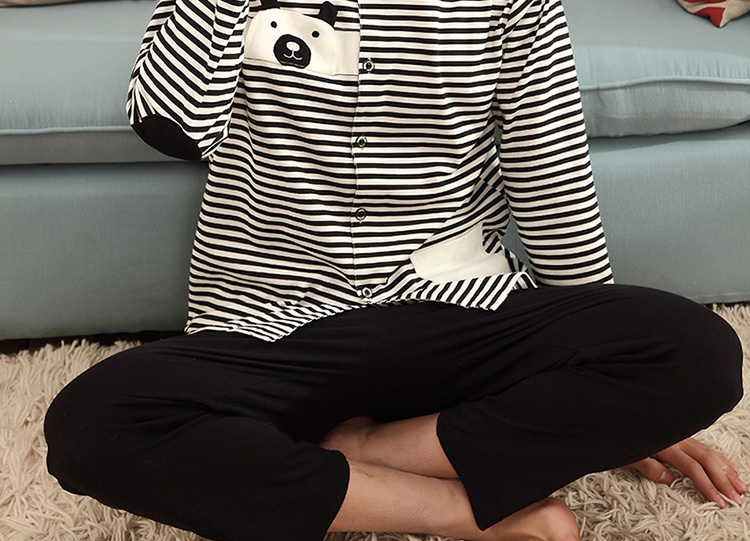 绮桦春季<em>男睡衣</em>卡通<em>可爱</em>黑白猪<em>男</em>家居服套装在