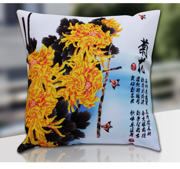 金字塔3d十字绣抱枕一对汽车靠枕靠垫印花十字绣梅兰竹菊四君子 四幅 梅兰竹菊
