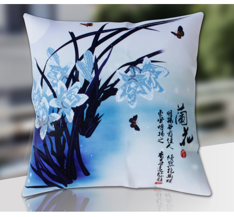 金字塔3d十字绣抱枕一对汽车靠枕靠垫印花十字绣梅兰竹菊四君子 四幅 梅兰竹菊