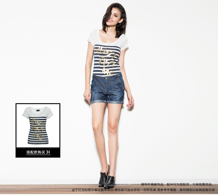 Y 2013夏季新品含天丝立体压褶女牛仔<em>短裤L</em>|1