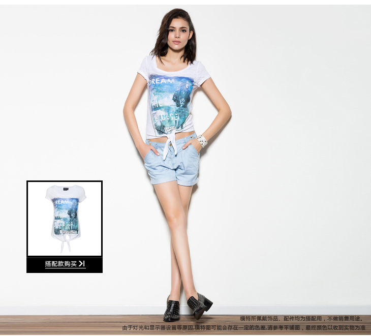 Y 2013夏季新品含天丝立体压褶女牛仔<em>短裤L</em>|1