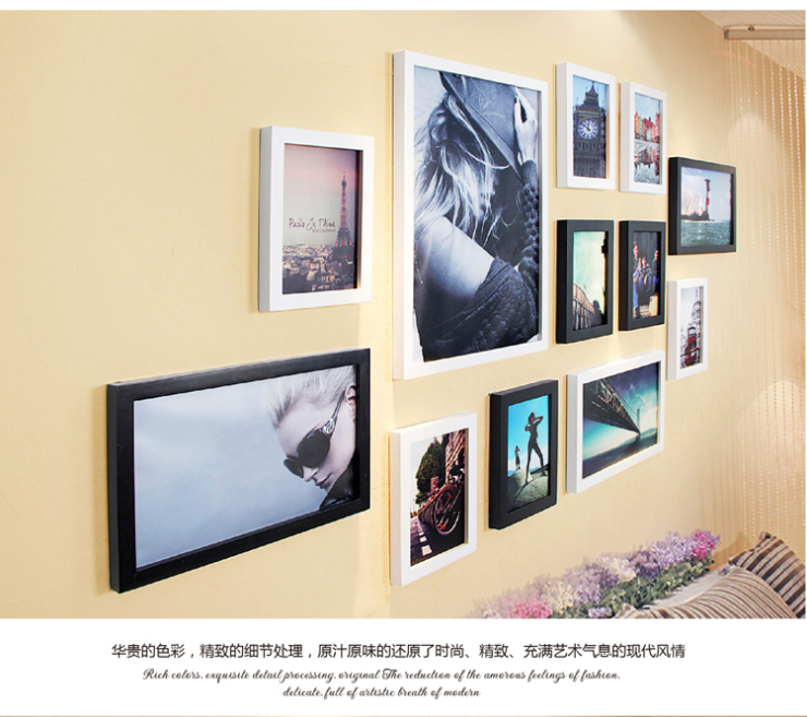 
                                        柠檬树 12相框实木照片墙 时尚创意相片墙 现代客厅简约挂墙组合画框 原木+白 不送花卉画芯                