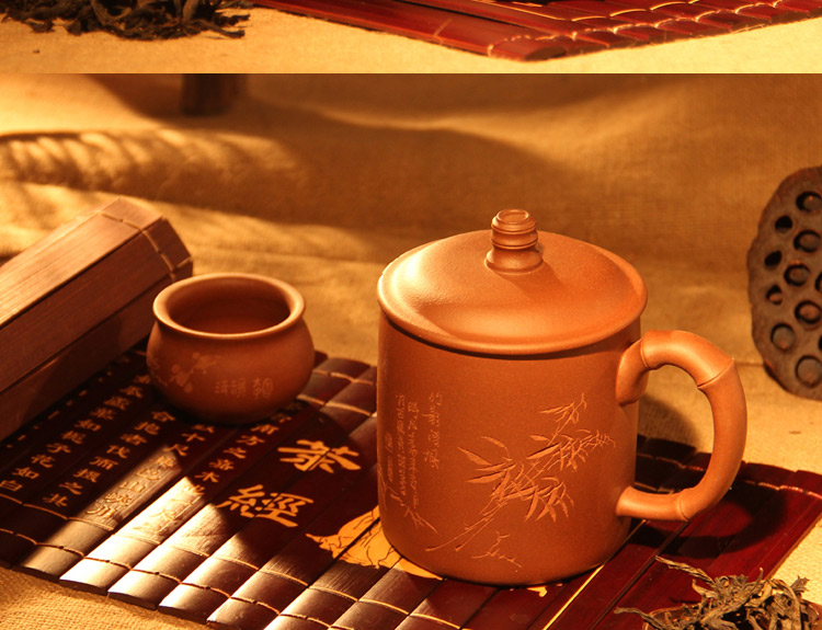 壶中世界 宜兴紫砂杯 全手工紫砂盖杯 (节节高