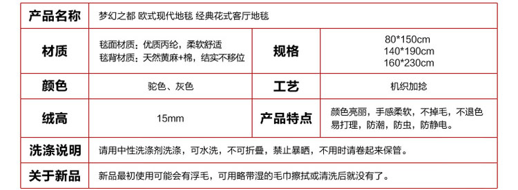 精工 时尚现代简约客厅沙发茶几地毯  卧室床边毯 门厅地垫 进门脚垫 梦幻之都6634b 200*290cm
