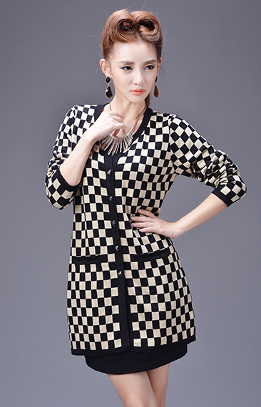 yoomito2013秋冬欧美格子修身针织<em>开衫羊毛</em>衫