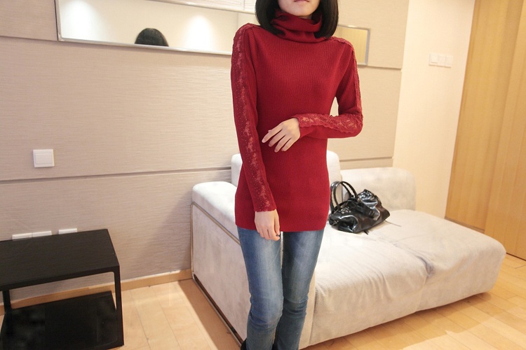 哇噢2014秋冬新款性感<em>蕾丝</em>高领针织<em>毛衣打底</em>