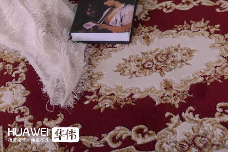 
                                        华伟剪花机制威尔顿地垫 卧室床前门厅进门垫 时尚可水洗欧式防滑80*120cm 红色系                
