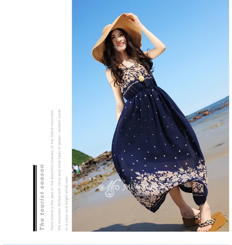 岛旅游雪纺连衣裙夏季 波西米亚<em>沙滩裙子长</em>N1
