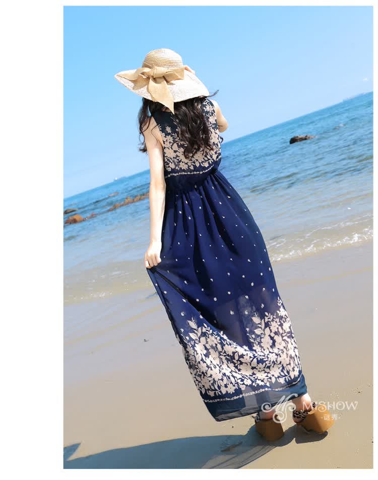 岛旅游雪纺连衣裙夏季 波西米亚<em>沙滩裙子长</em>N1