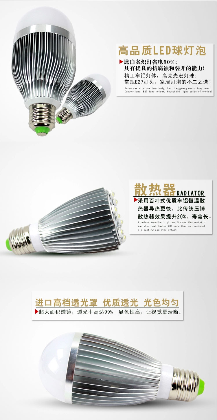 樱耀光电 LED灯泡节能灯 3W 5W 7W 9W E27大螺口超亮 正白-E27 7W