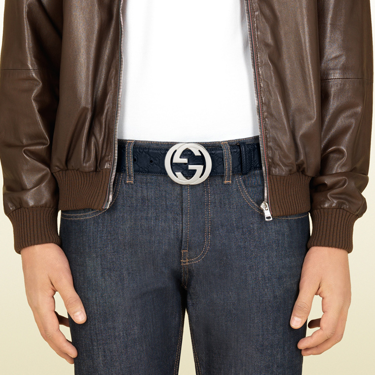 Gucci\/古驰 经典双G卡子 男士真皮压花腰带皮带