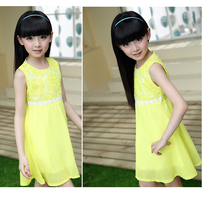 童装2014夏装<em>女童刺绣连衣裙</em> 欧根纱太阳花韩