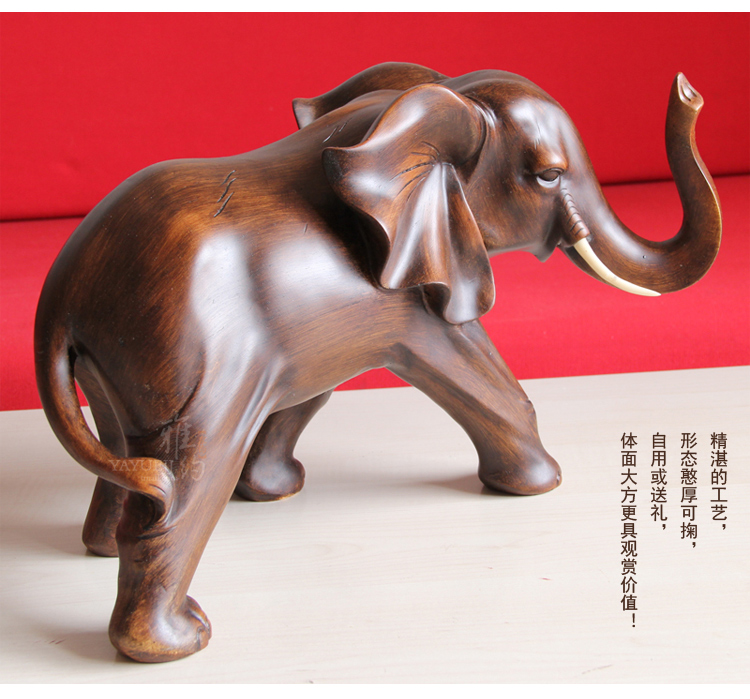 雅约大象一对摆件 工艺品仿檀木简约家居装饰品 商务乔迁礼品 开业礼品大象摆设 富贵吉象一对