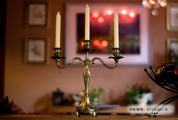 柔软时光（gentletimes）欧式烛台古典奢华客厅婚庆蜡烛台 合金三头新房装饰摆件 古铜色2343