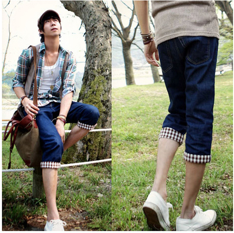 款 韩版夏修身牛仔短裤 男士七分裤中裤<em>马裤</em>牛