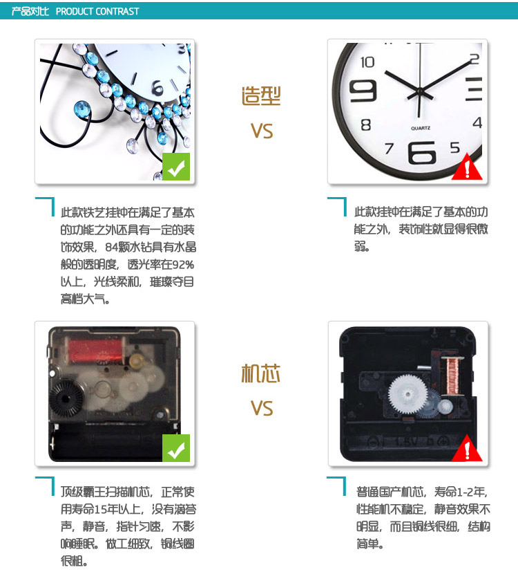久久达梦幻蓝现代奢华镶钻客厅挂钟时尚家居创意田园静音钟表JT1221