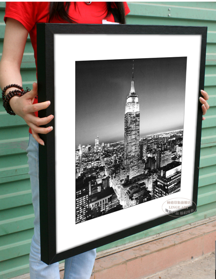 现代简约黑白客厅沙发背景餐厅装饰画壁画有框