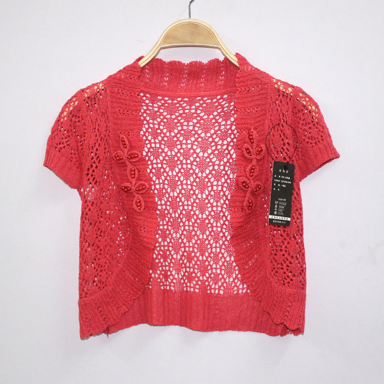 2014短外搭百搭<em>镂空</em>手工<em>钩花</em> 串珠<em>开衫</em>针织衫