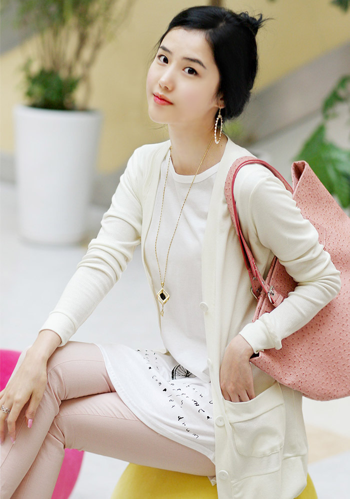 USOUL 韩版罗纹<em>长款开衫针织衫</em> W429 <em>白色</em> 均