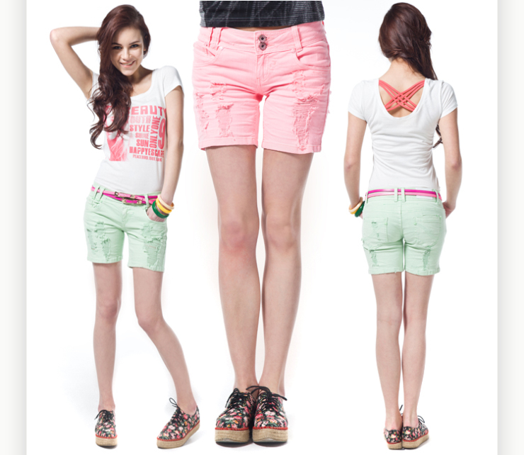 PEACEBIRD<em>太平鸟</em>彩色牛仔<em>短裤</em>AZ1120786 