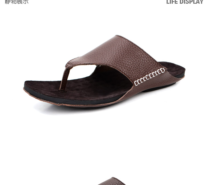 想川 夏季休闲时尚真皮男拖鞋牛皮凉拖沙滩皮