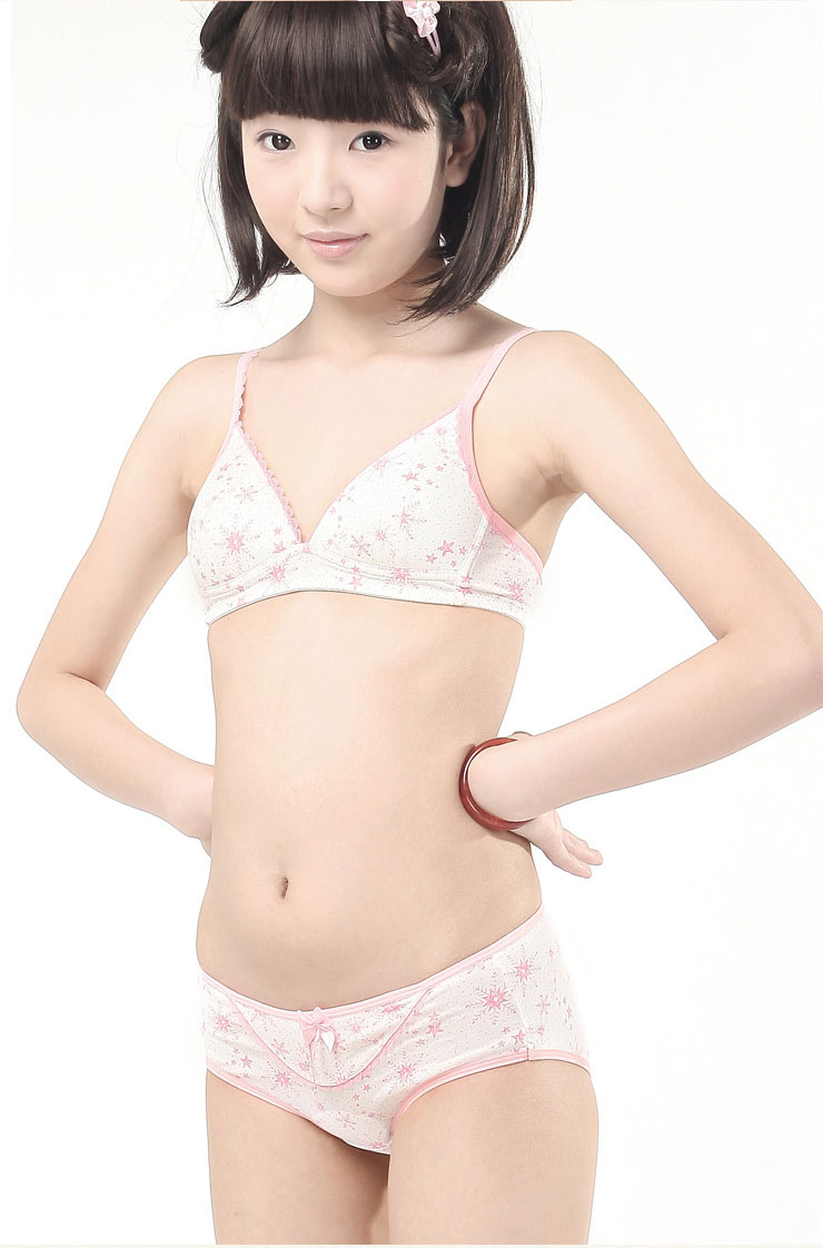 asian girl in light pink bra and panties