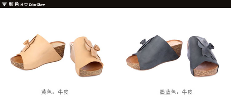 MIO\/米奥 2012新款 花朵素面坡跟牛皮女拖鞋 M