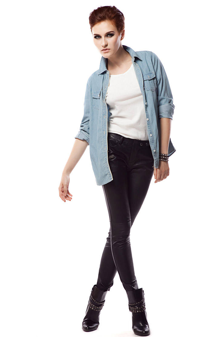 英格 BIRRYSHOP 中短款浅<em>牛仔</em>蓝<em>牛仔布女</em>衬