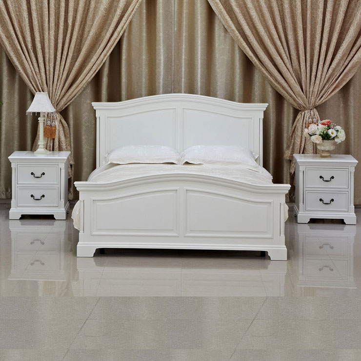 欧式实木双人床+床头柜 白色1.5*2.0床柜套装