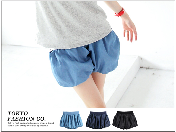 东京着衣 舒适女裤饰口袋牛仔<em>灯笼短裤</em>20217