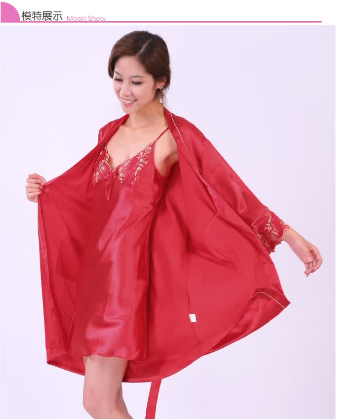 盛拓家居服<em>丝绸睡袍</em>红色<em>两件套</em> 红色 XL 【图片