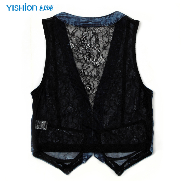 <em>以纯2012</em>新款女装修身<em>牛仔马甲</em>背心韩版蕾丝
