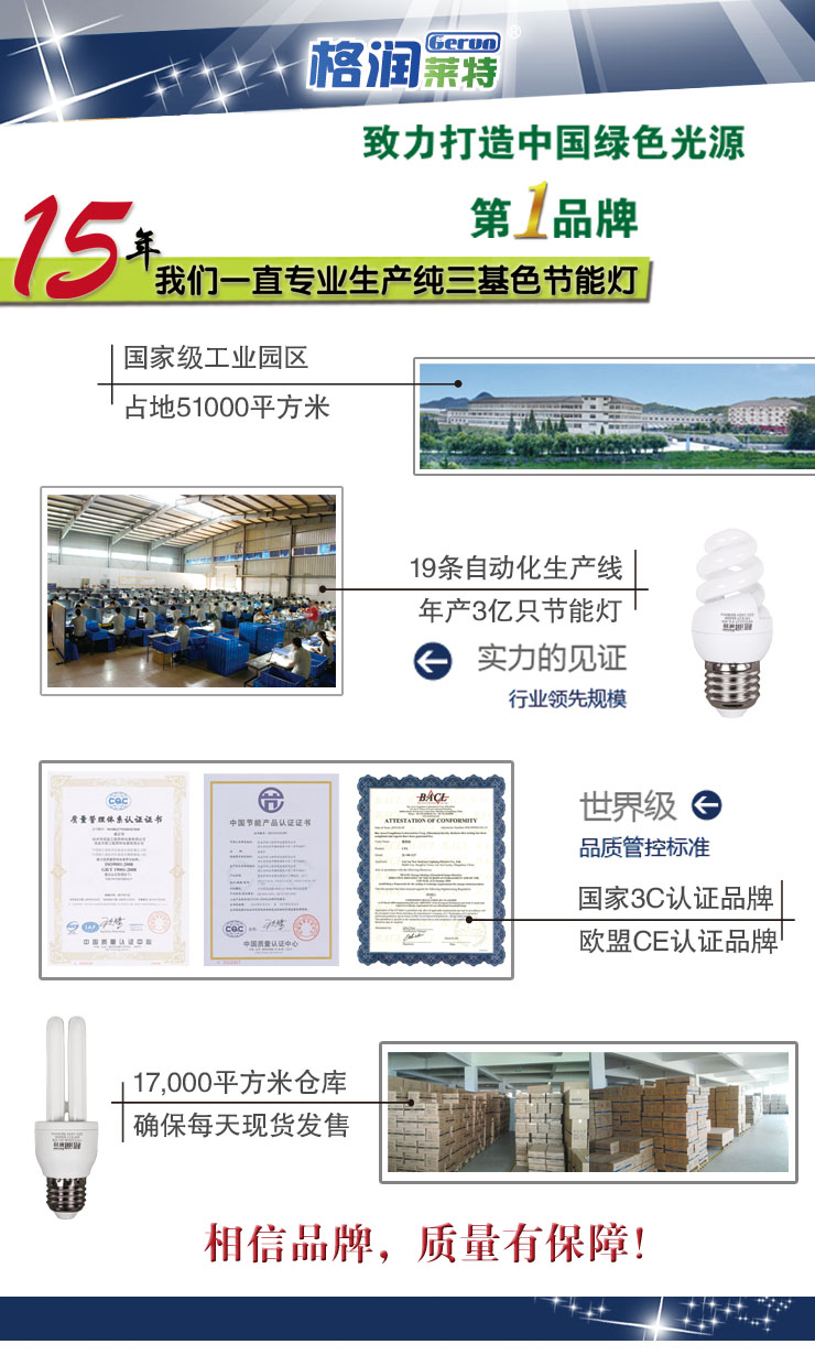 格润莱特 半螺旋18W节能灯泡 日光色白光 E27螺口灯头 筒灯专用耐高温寿命更长