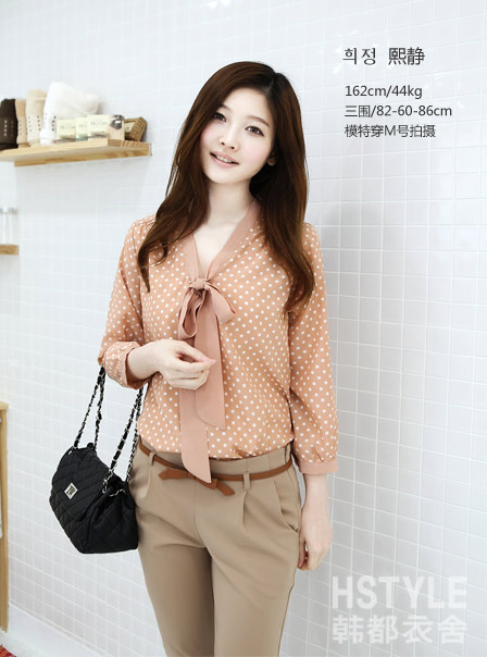 韩都衣舍 韩国2012秋装新款女衬衫圆点7分袖