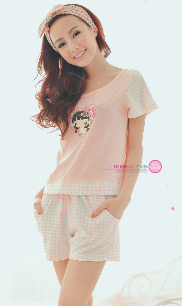 卜奈春夏短袖套头<em>全棉睡衣女式</em>夏天卡通可爱家