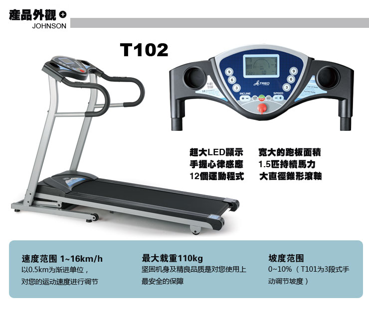 乔山TREO T102 家用跑步机 静音 可摺叠 多达