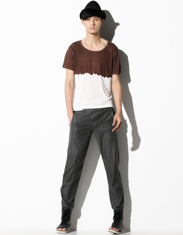 非池中 2012时尚男装新款 斜门襟 亚麻休闲长裤