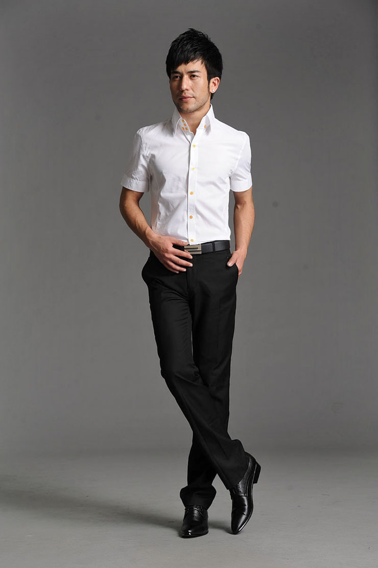 HY韩版休闲商务衬衫 夏季男士衬衫 纯色短袖衬