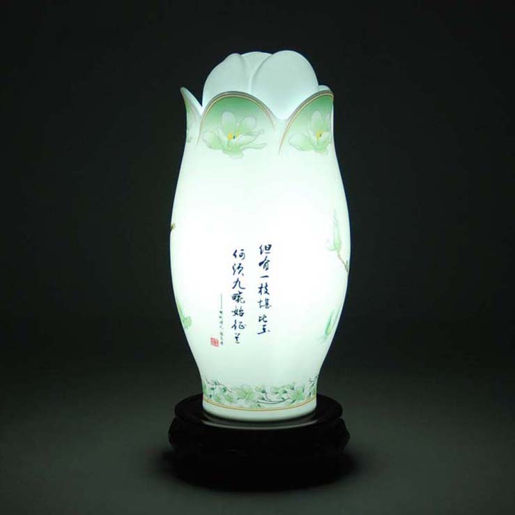 CEAKA 装饰台灯 陶瓷灯 卧室台灯床头灯 书房灯 中式 薄胎 粉彩玉兰 BTD08