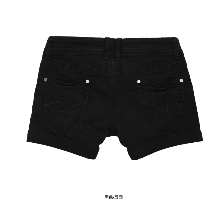 <em>以纯 女装</em>休闲低腰弹力<em>牛仔短裤</em> 11120528 黑