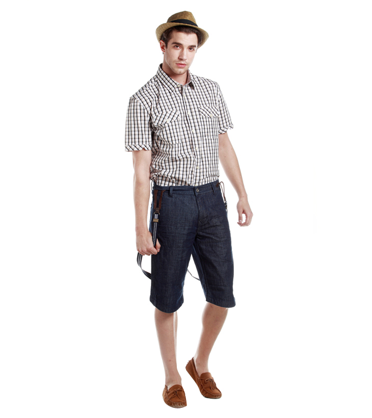 IZOD系扣<em>背带男士</em>原色<em>牛仔</em>五分<em>短裤</em>J111223