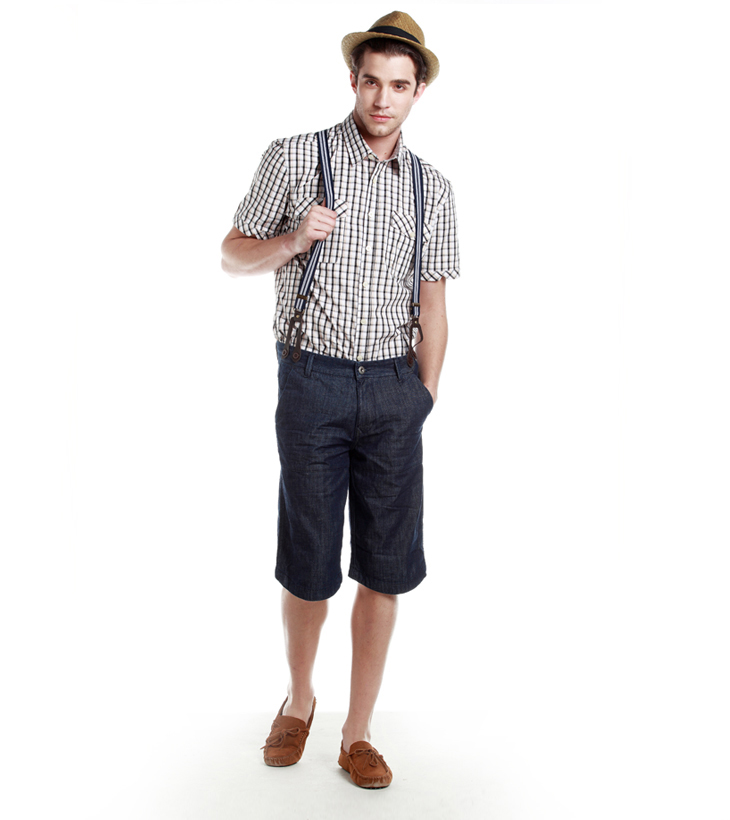 IZOD系扣<em>背带男士</em>原色<em>牛仔</em>五分<em>短裤</em>J111223