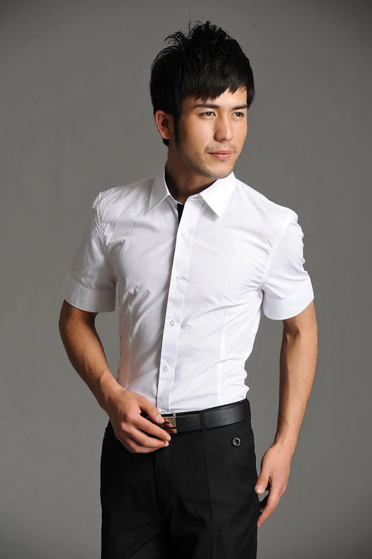 HY韩版夏季男士经典白色衬衫 工作装职业装商